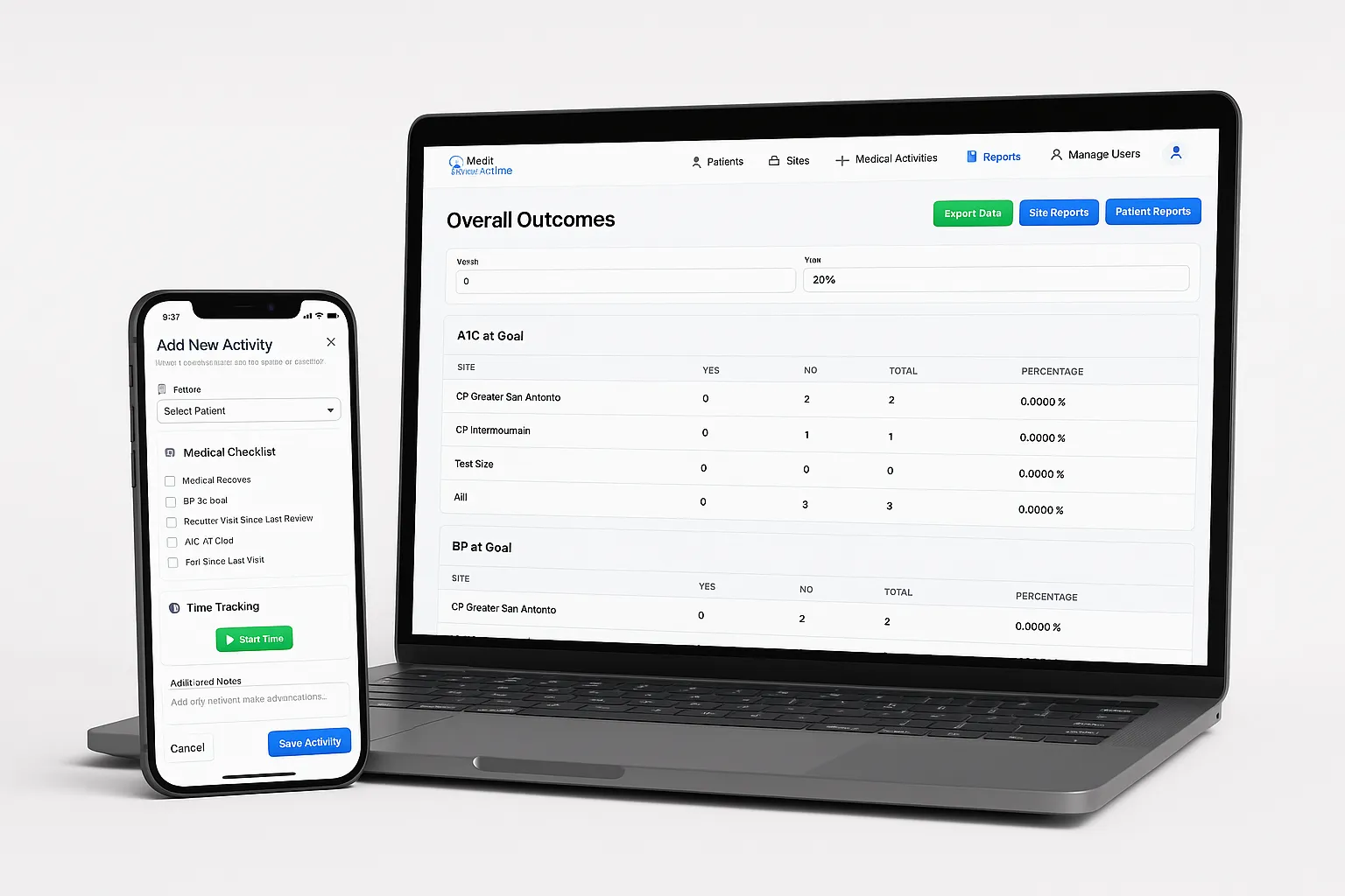 Time Tracker Medical app mockup on laptop and phone